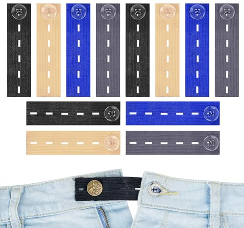 mauuuba 12 Pièces Elargisseur Pantalon, Rallonge de Ceinture pour Jeans et Pantalons, Extender Élastique Réglable Élastique Taille, Ceinture d'extension élastique pour Pantalon de Grossesse, coloré