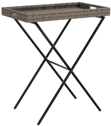 SDWEHO7 Gartentisch Wetterfest Klappbar PE Rattan Garten Terrasse Tisch Balkontisch Klapptisch Gartenhocker, Grau 65x40x75 cm