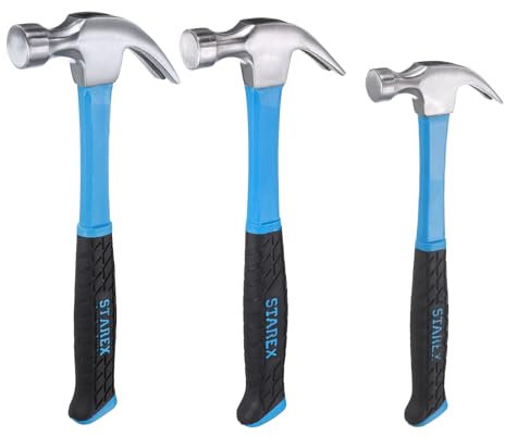 QUARKZMAN Juego de 3 Martillos de Garra (9 Oz, 18 Oz, 26 Oz) de Acero Forjado con Garra Recta y Mango de Fibra de Vidrio para Reparaciones de Carpintería Bricolaje (Azul)