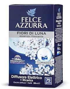 Felce Azzurra - Diffusore Elettrico Fiori di Luna, Profumatore per Ambienti con Oli Essenziali, Diffusore Profumo Ambiente Luminoso, Fragranza a Lungo (100 Giorni), Diffusori Profumatori 20ml Pack Eco