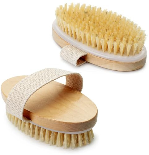 2Pcs Dry Brushing Body Brush, Azymi Lymphatic Drainage Massager, Shower Back Scrubber for Body Cleansing/Dead Skin & Cellulite Removal, Oval Size 13 x 6.5 (CM)
