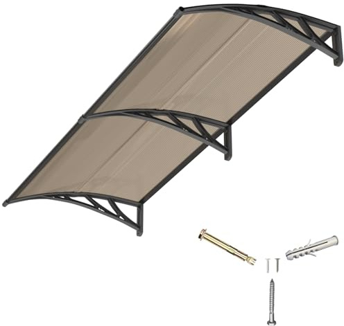 Vordach für Haustür,200x100CM Fenstervordach für Türen,Polycarbonat Pultvordach Überdachung für UV-,Regen-und Schneeschutz–Ideal für Veranda, Terrasse und Fenster