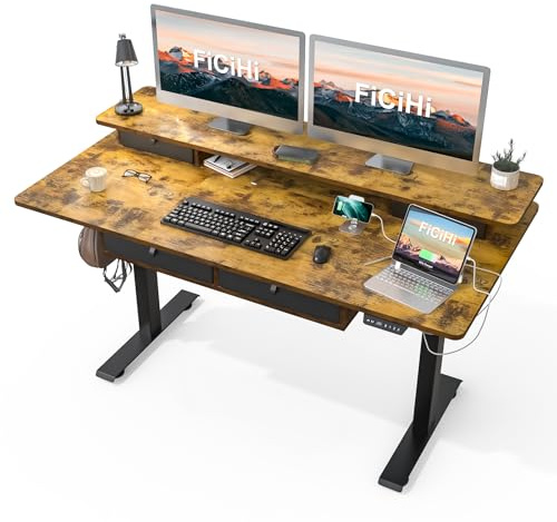 FiCiHi 55x30Inch Standing Desk with Drawers,Electric Height Adjustable Desk