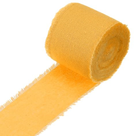 PATIKIL 3.8cm x 4.5 m Baumwollband, Schleifenband, Geschenkband, Fransen Stoffbänder, Satinband für Hochzeit Einladungen, Brautsträuße, DIY Schleifen, Gelb