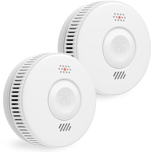 HATHEPHS 10-Year Battery Smoke Alarm for Home with Adhesive Tape, 2-Pack | Big Test/Silence Button, Easy Installation, Conforms to EN14604 Standard
