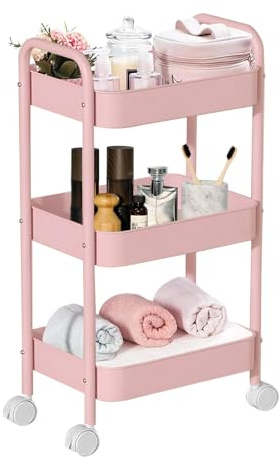 3 Tier Trolley Cart, Metal Storage Trolley on Wheels