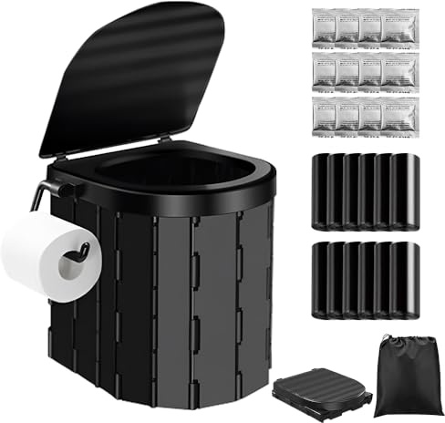 CJBIN Inodoro Portatil, WC Portatil Camping con Bolsa de Aseo y Portarrollos, Vater Portatil Potty Camper MAX 150 Kg, Baños Portatiles Orinal Plegable para Viajar Coche Camping Senderismo