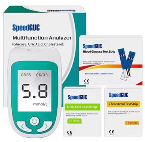 Kit Per Analisi Del Sangue Domestico 3 In 1, Analizzatore Di Test Della Glicemia, 50 Compresse Con Acido Urico Glicemico 25 Compresse 10 Compresse Di Colesterolo Con Ago, Micro Raccolta Di Sangue 0,3u