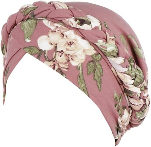 Women Turban Head Scarf, Women's Caps Cotton Beanie Twist Headscarf Pre-Tied Double Twisted Braids Wrap Hat Chemo Cancer Cap.Head Scarves Short Braid Headband can Hide Hair Behind The hat Light Pink