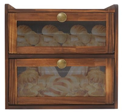 Contenitore per il pane da 25 l, grande in legno di pino, 2 ripiani, organizzatore per pane, muffin e altri prodotti da forno, 36,5 x 24 x 34 cm (marrone)