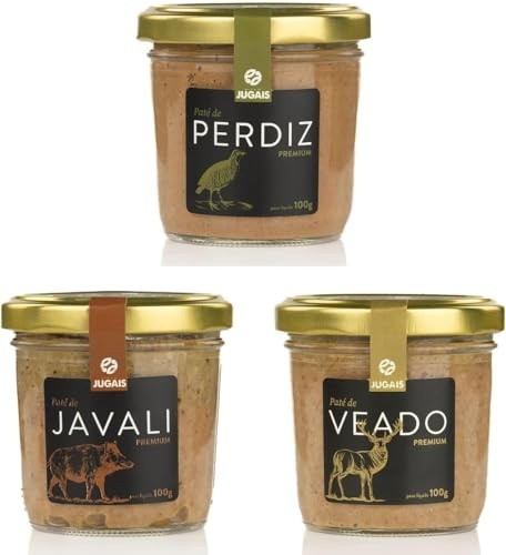 Auswahl verschiedener Gourmet-Pasteten, Wildschwein, Hirsch und Rebhuhn, Set mit 3 Gläsern à 100 g, ideal zum Bestreichen von Salzgebäck und Brot.