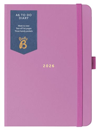 Busy B 2026 dagbok A6 veckoplanerare med att-göra-listor och anteckningssidor – kompakt fuchsia journal – veckoplanerare för veckoplanering, 3 fickor och årsplanerare