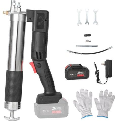 Pompe a Graisse Electrique,2025 Pistolet à Graisse à Batterie 5.3 oz/min,12000 PSI,Tuyau Haute Pression,Kit Professionnel Graissage Sans Fil avec 24V Batterie et Chargeur,pour Cartouche 400CC (Noir)
