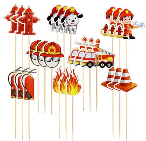 24 Stücke Feuerwehr Tortendeko,FeuerwehrGeburtstag Deko,Feuerwehr Dekorationen Kindergeburtstag,Fire Truck Cupcake Toppers,Feuerwehrmann Geburtstag Tortendeko für Geburtstag Party Dekor