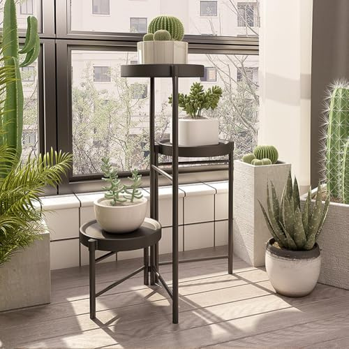 Pflanzenständer, 3 Etagen Ecke Blumenregal Metall Mit Abnehmbaren Tabletts, Mehrstöckig Pflanzenregal Für Mehrere Pflanzen, Blumenständer Für Garten, Zimmerecke, Wohnzimmer, Balkon Deko - schwarz B