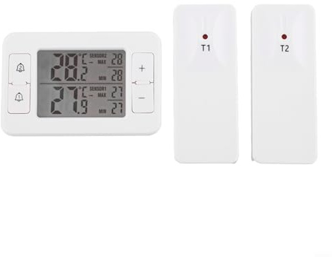 Thermomètre sans fil d'intérieur et d'extérieur avec 2 capteurs, portée de -40 ℃ à 60 ℃, transmission sans fil de 100 m, pour surveillance, congélateur, réfrigérateur