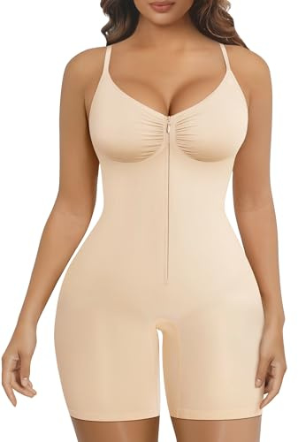 SHAPERX Body Gainant Femme Zip + Crochets – Ventre Plat Fort Maintien, Facile à Enfiler, Sculptant Taille & Hanches, Invisible sous Vêtements, Confort Sans Couture