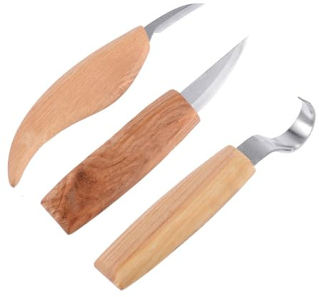 Set Intaglio Legno 3 Pezzi in Chrome-vanadium Steel | Taglio su Sughero e Legno Duro, Coltelli Manuali per Cucchiai, Utensili da Falegnameria