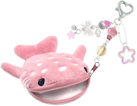 Whale Shark Coin Purse Keychain,Cute Pink Plush Change Pouches Bag Charm