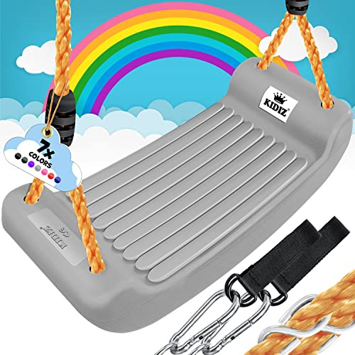 KIDIZ® Schaukel Garten Kinderschaukel Outdoor & Indoor Schaukelsitz | Schaukelbrett Set inkl. Zubehör | Brettschaukel für Kinder zum Schaukeln aus Kunststoff | höhenverstellbar & rutschfest, Grau