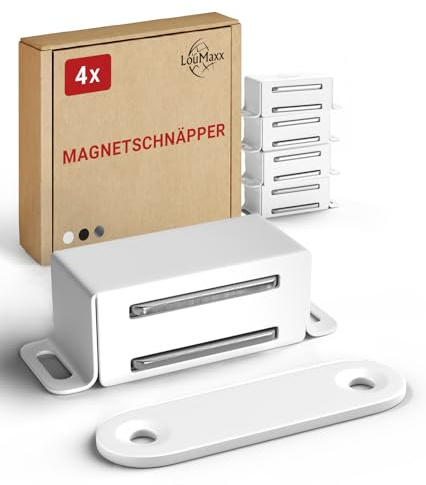 LouMaxx Pestillo magnético fuerte – Fuerza de sujeción 4 kg – Juego de 10 en Blanco-Acero inoxidable – Imán para puerta
