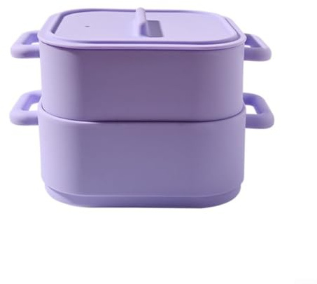 Vaporizador de silicona para microondas, juego de 2 piezas para cocinar, recipiente de alimentos resistente al calor con asa, compatible con horno y refrigerador para verduras y peces (morado)