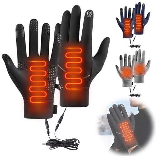 USB Beheizbare Handschuhe, Winterhandschuhe Herren USB Elektrische Beheizte Handschuhe Damen mit 3 Heizstufen, Fahrradhandschuhe Touchscreen wärmende Skihandschuhe für Wandern, Radfahren, Camping