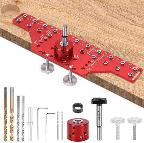 Bohrschablone für Regalstifte, Regalstiftvorrichtung Aluminiumlegierung Schrankbeschläge Schablone Bohrführung mit 5mm 6.25mm Bohrlehre für Holzbearbeitung, Standard-Lochabstand 32mm (Long)