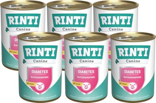 arelf Bundle RINTI Canine Diabetes Huhn 6x400g + Alpha Spirit Snack | Nur 3 % Fett | 3 % Rohfaser | 0,5 % Gesamtzucker | mit Flohsamen & Reis | 75 kcal/100g