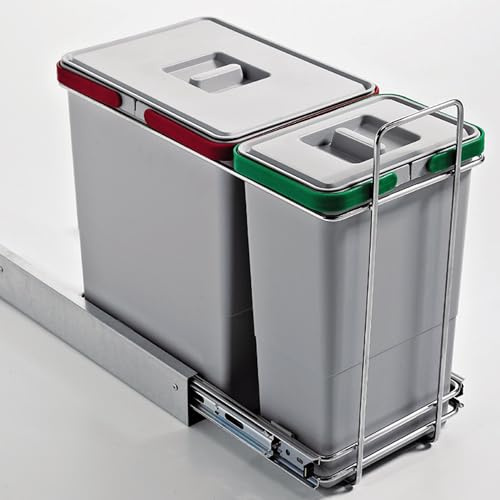 Cubo de basura extraíble doble para recogida selectiva sobre carro deslizante para fregadero, sistema de extracción deslizante, cubo bajo fregadero, medidas 23 x 41 x 40,5 cm, contenedores de residuos
