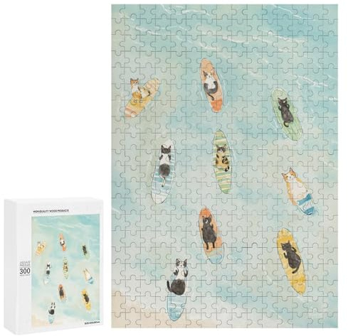300 PCS Puzzles Surf Cats Tropical Beach Puzzles Für Erwachsene – Unterhaltsame Spiele – Perfekte Dekoration – Einzigartige Geschenke Für Geburtstag Und Weihnachten 300 PCS
