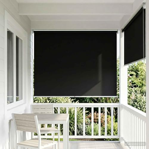 Kaloriko Store Enrouleur Protection UV Noir en Polyester 120 x 230 cm pour fenêtre Baie vitrée Porte Isolation Thermique et intimité tamisant Facile à Installer