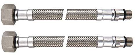 Ben 304 rostfritt stål pansarslang, flexslang, anslutningsslang, armaturanslutning, 3/8 tum om X M10 x 1 AG kort (18 cm), längd 350 mm, DN8, för dricksvatten med DVGW-godkännande, 2-pack set