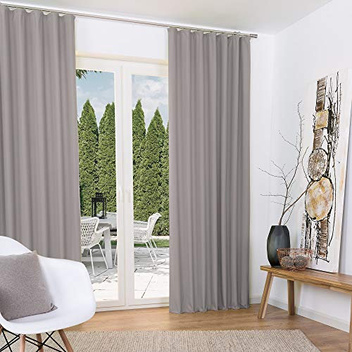 Beautissu 2er Set Thermovorhang Gardine 140x245 cm Grau – Thermogardine Set Kräuselband – Vorhang isolierend Kälte- & Hitzeschutz Universalband – Verdunkelnd Wohnzimmer, Schlafzimmer – Amelie TK