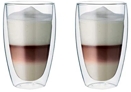 Maxxo Double-Walled Glasses Latte Macchiato Set 2 x 380 ml Coffee Thermal Glasses with Floating Effect Durable Coffee Glasses