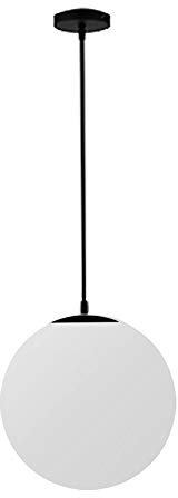 FJROnline E27 Modern Globe Pendant Light, Modern Milk White Opal Glass Ball Globe Ceiling Light Fitting for Kitchen Dining Room Bedroom (Black, 15CM)