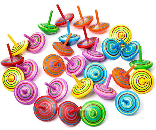 ZOEON 30 Pezzi Trottola in Legno, Giroscopio in Legno Colorati Artigianali Set per Bambini