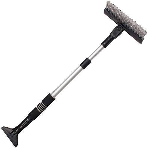 PETEX 4621 Schneebesen Eiskratzer mit Gummilippe 90° schwenkbar mit Teleskopstange Länge 58-86 cm, grau