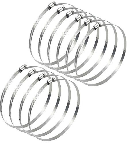 POFET 10 Pack Strong HoseHoop Fire Pipe Fixed Clamp, Adjustable Stainless Steel Water Pipe Hose Clamp, Wire Pole Fastening Pipe Hoop Cinch Clamps（155-178mm)
