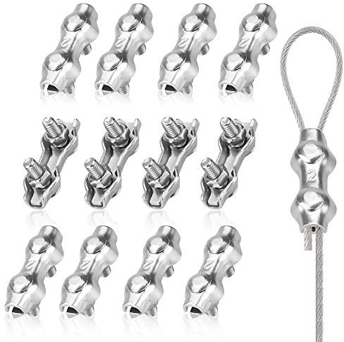 UTRUGAN 12 PCS Pince de Câble M2 en Acier Inoxydable Wire Rope Clips Réutilisable Double Serre Câbles Inox Serre-câbles Étrie Acier Clip de Câble Métallique pour Installation de Fil d'Acier(3*1.2cm)