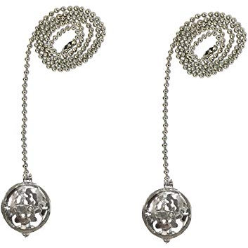 Royal Designs 24 Inch Adjustable Ceiling Fan Pull Chain Extension with Glimmering Star Ornament - Chrome - Set of 2