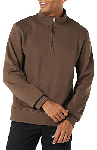Amazon Essentials Men's Långärmad fleecetröja med kvartsdragkedja, Mellanbrun, XL