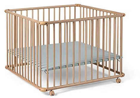 GEUTHER Laufstall Belami Plus| Baby Laufgitter Holz | TÜV geprüft | faltbar & zerlegbar | sicherer Laufstall für Babys (Natur, 97x97 cm)