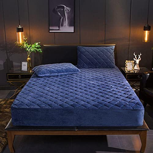 HAIBA Flanell Spannbettlaken 140x200 Dunkelblau bis 30cm Matratzenbezug | Winter Plüsch Fleece geräuschlos atmungsaktiv 30cm tiefe Tasche mit elastischem Rand für Topper Matratzen Boxspringbett