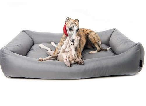 4L Textil Koko Wasserabweisendes Hundebett große Hunde Hundekorb Bezug abnehmbar und waschbar Hundekissen Hundekörbchen Grau (100x80 cm, Grau)