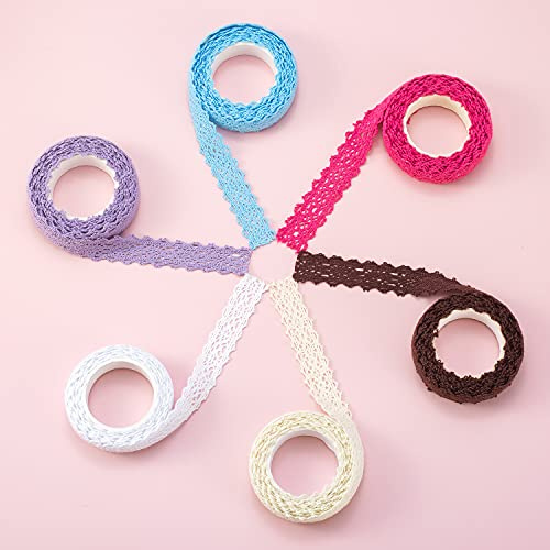 6 Rollen farbe Spitzenband Selbstklebend Beige Weiß Rot braun Blau lila Vintage Dekoband Spitze Bänder Bordüre Spitzenbort Stoffband Selbstklebend für Hochzeitseinladungen Alben,Flaschen vielem mehr