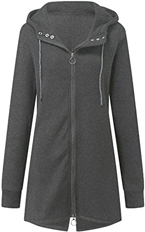 Sudadera para mujer – otoño invierno chaqueta de entretiempo monocolor con capucha bolsillos cremallera exterior sudadera chaqueta larga chaqueta deportiva abrigos mujer chaquetas, gris, XL