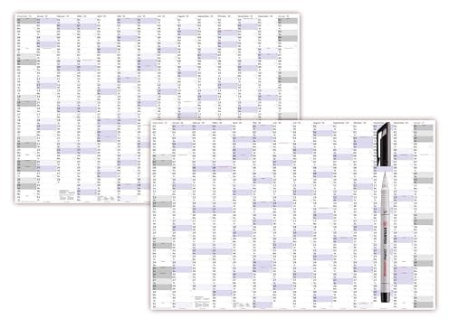 XXXL Wandkalender Special A0 2025 + 2026 nass abwischbar inkl. Folienstift schwarz (Format 120 x 80cm) Jahresplaner Wandplaner gerollt mit extra großen Tageskästchen