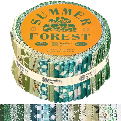 Needles Quilt Studio – 6,3 cm vorgeschnittenes 40 Stoffstreifen Bundle (Sommerwald) | Baumwollstreifen Bündel zum Quilten – Jelly Rollen zum Quilten Sortiment Stoffe Quilter & Nähen –