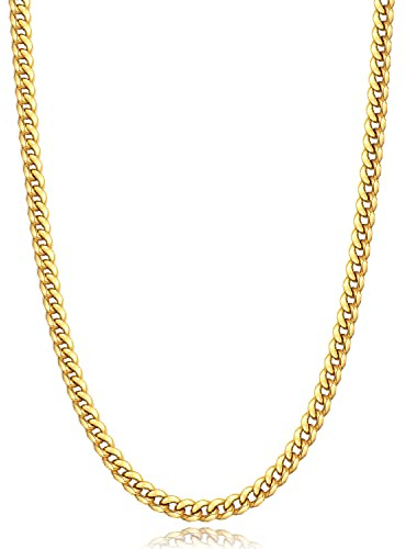 Jewlpire Gold Chain for Men, 4mm Mens Necklace Cuban Link Chain Necklace for Men, 18K Gold Plated Chain Necklace Sturdy & Durable Men's Necklaces 18 inch